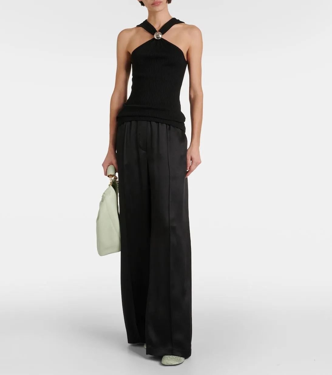 LOEWE  |Rib Blended Fabrics Sleeveless Studded Street Style U-Neck