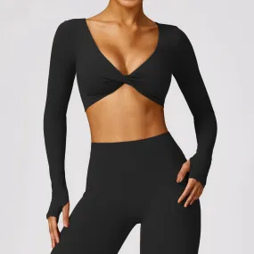 Long Sleeve Crop Tops Low Cut