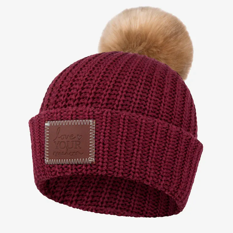 Love Your Melon - Burgundy Pom Beanie (Natural Pom)