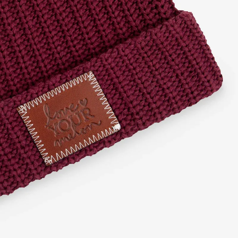 Love Your Melon - Burgundy Pom Beanie (Natural Pom)