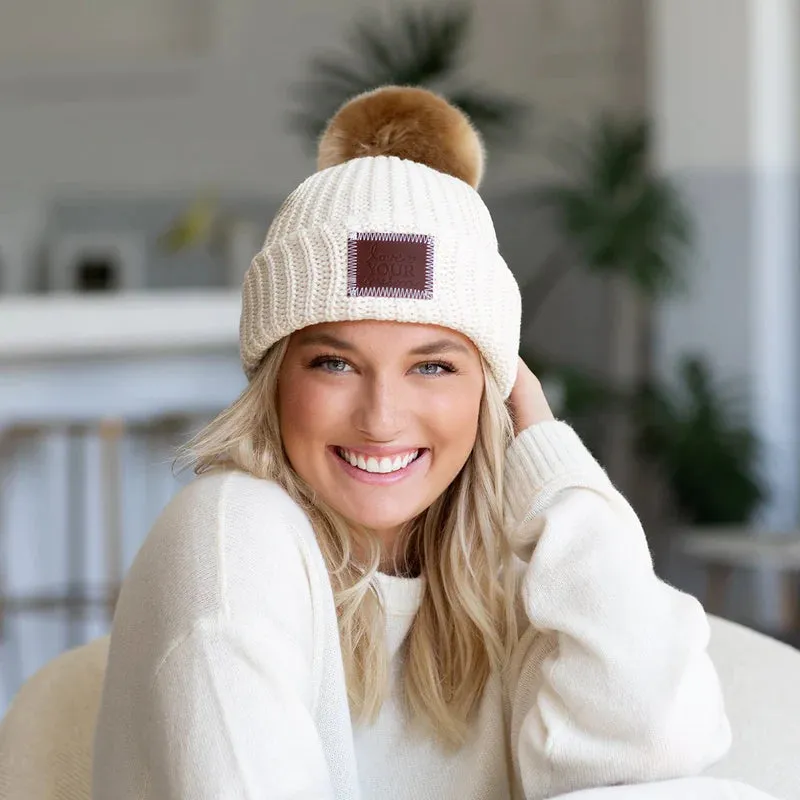 Love Your Melon - White Speckled Pom Beanie (Natural Pom)