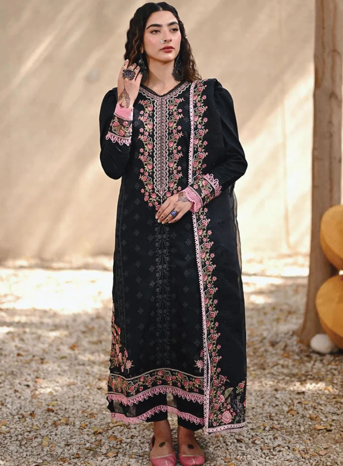 Menakumare By Aabyaan Embroidered Schiffli Unstitched 3 Piece Suit - ABY23E AE-07 SHABNAM