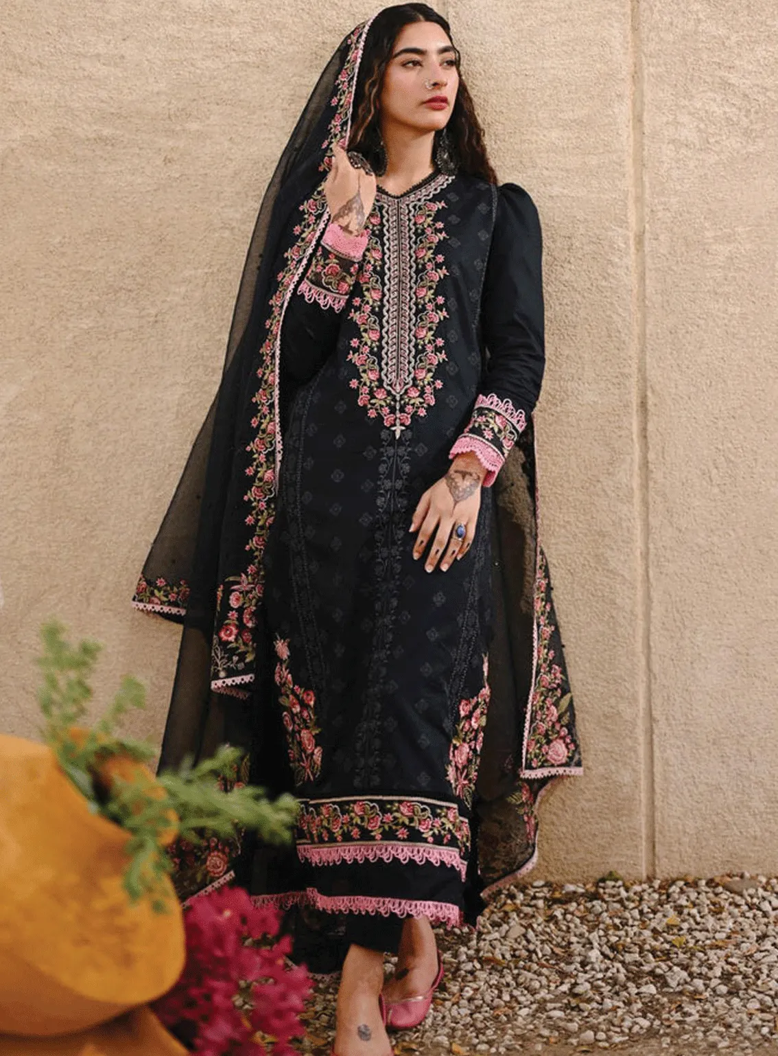 Menakumare By Aabyaan Embroidered Schiffli Unstitched 3 Piece Suit - ABY23E AE-07 SHABNAM