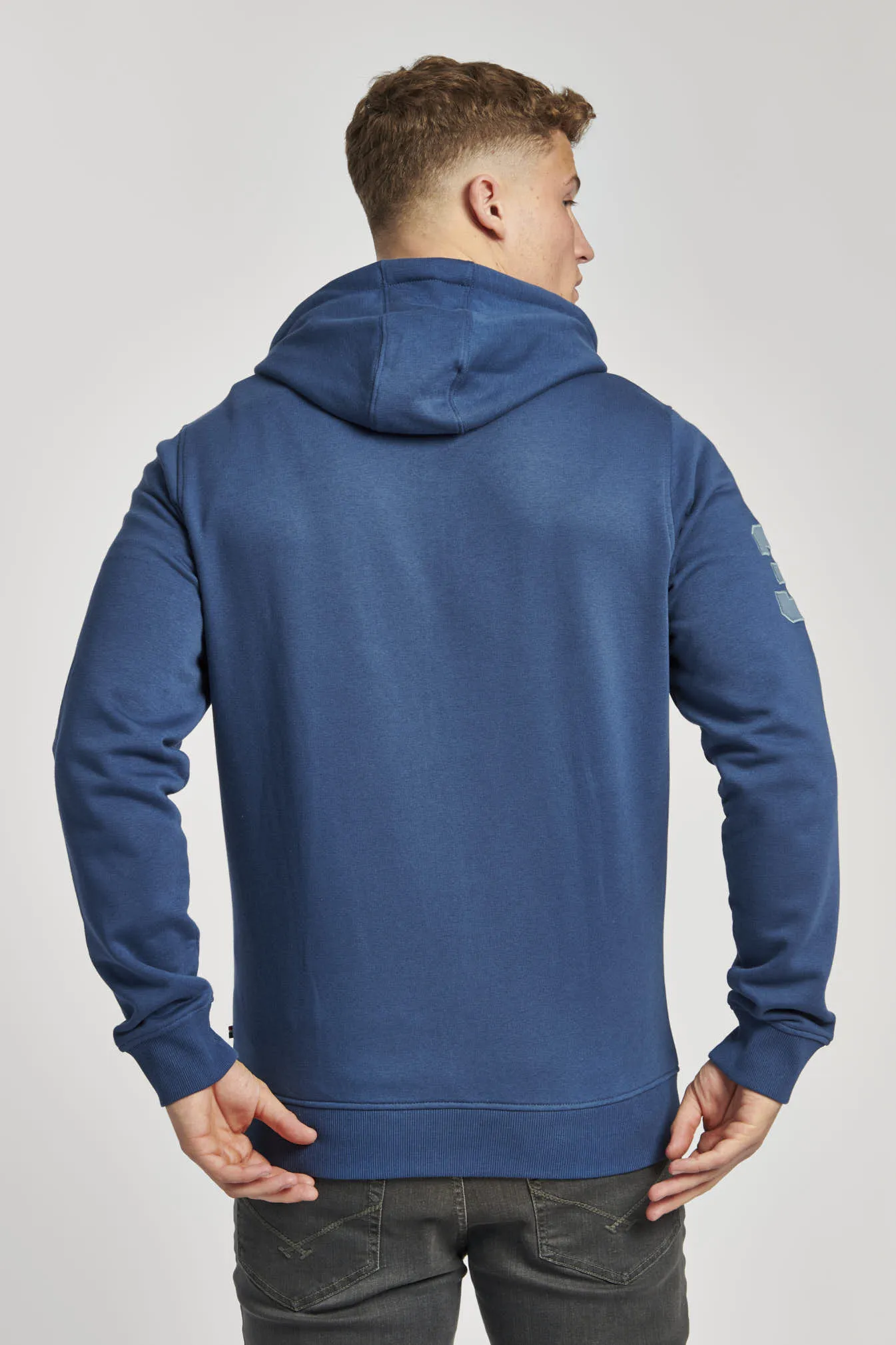 Mens Player 3 Zip-Through Hoodie in Dark Denim