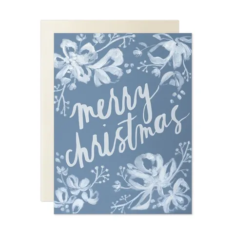 Merry Christmas White Florals Card BOXED