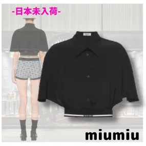 MiuMiu  |Stripes Casual Style Silk Street Style Plain Short Sleeves