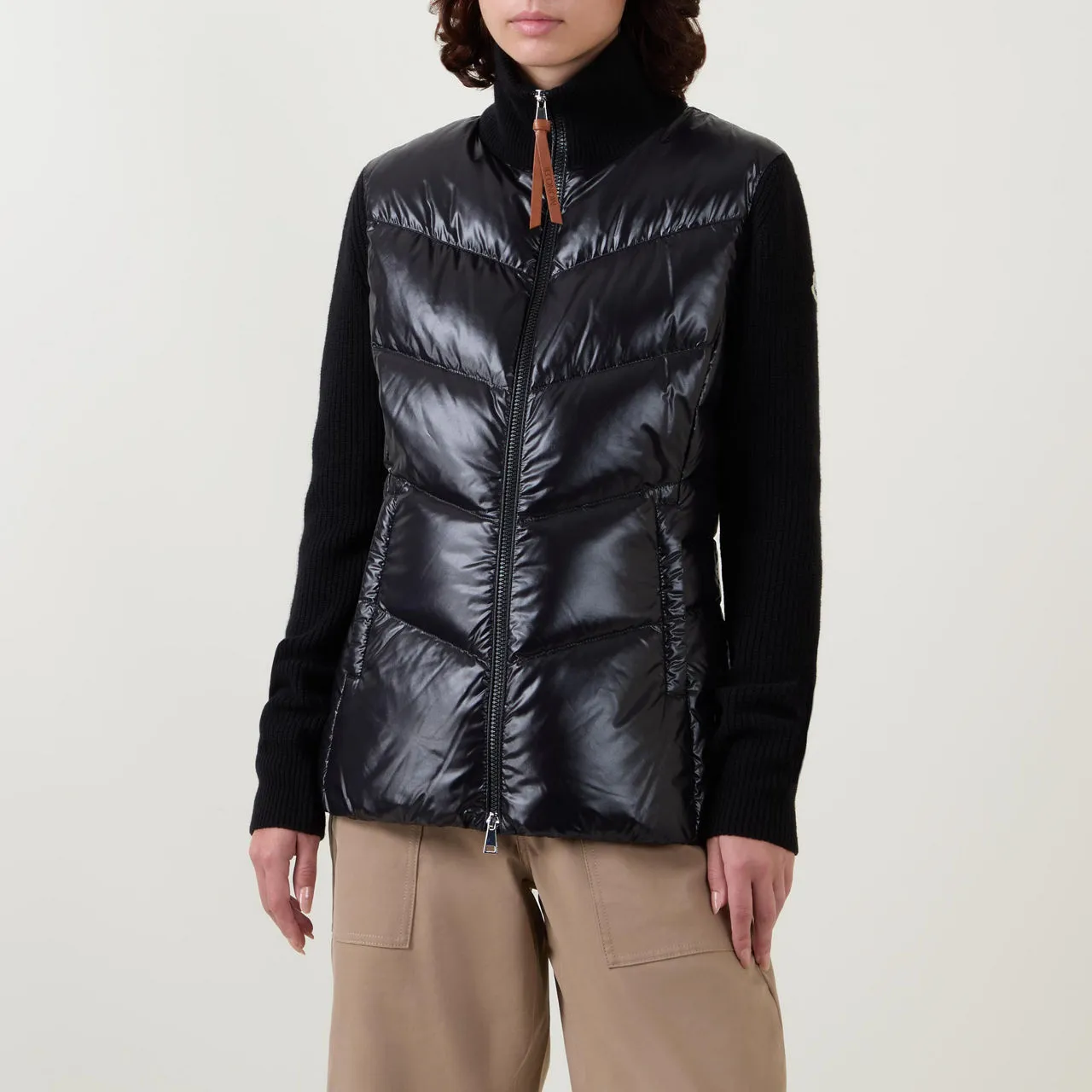 MONCLER Knitted-Sleeve Down Jacket - Black