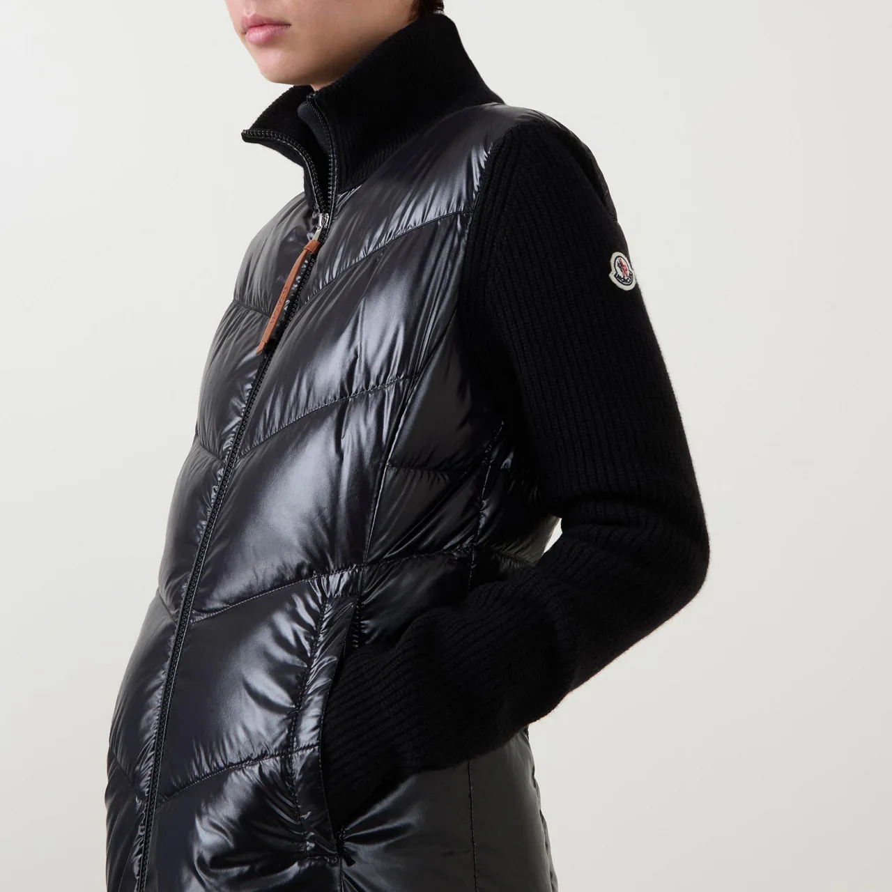 MONCLER Knitted-Sleeve Down Jacket - Black