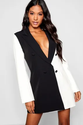 Monochrome Contrast Blazer Dress