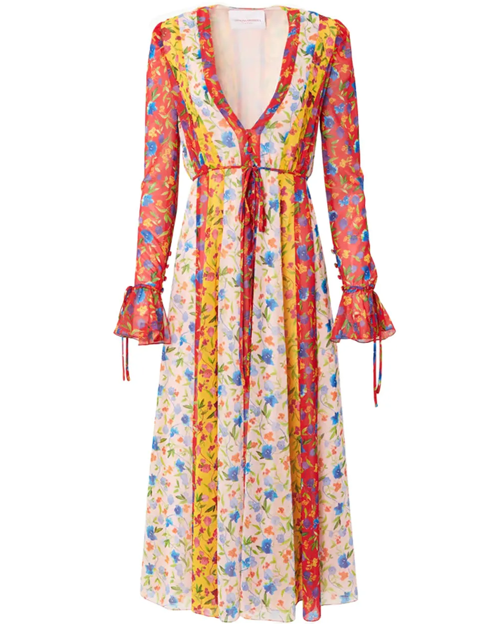 Multicolor Long Sleeve Midi Dress