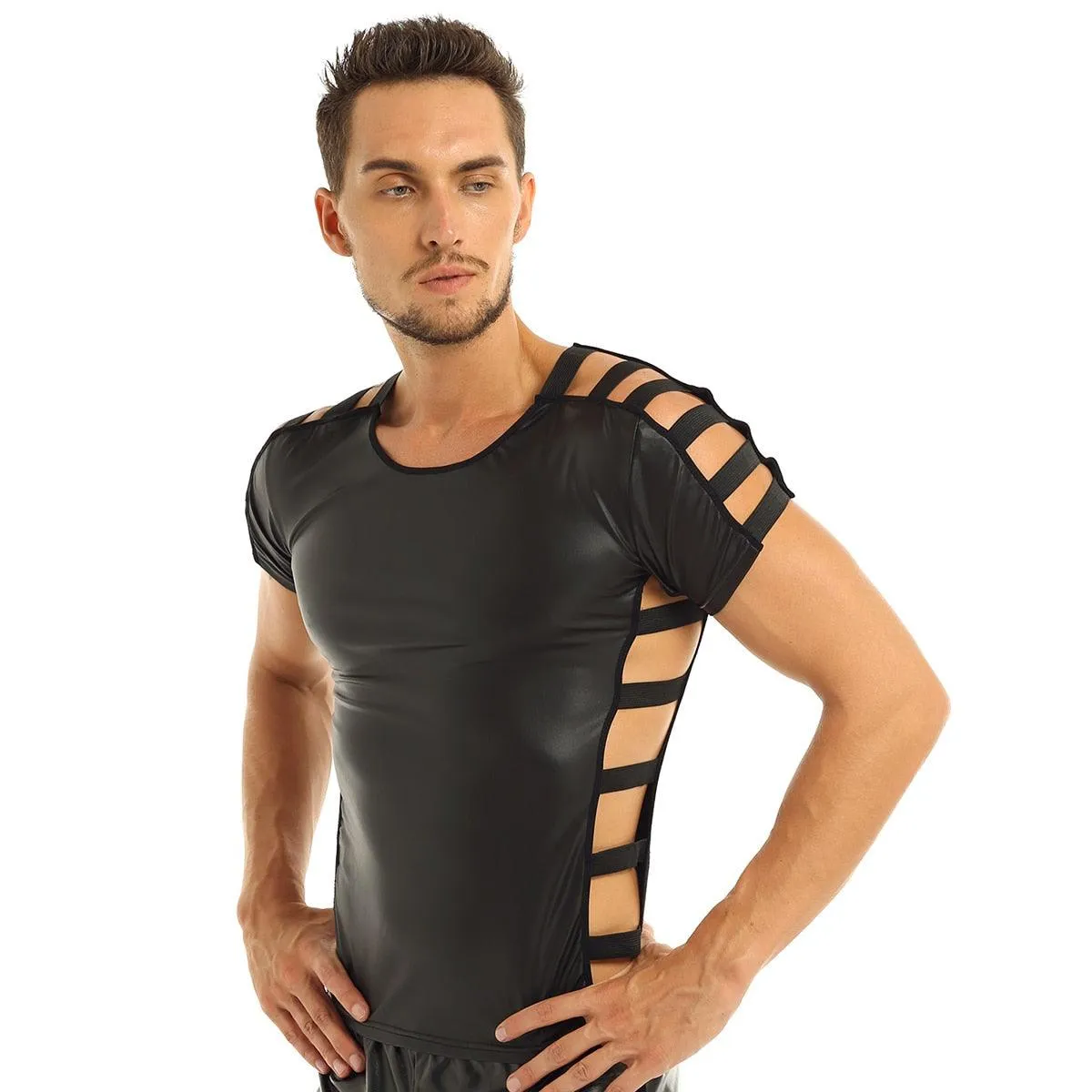 Muscle T-shirt Tops Faux Leather Night Clubwear