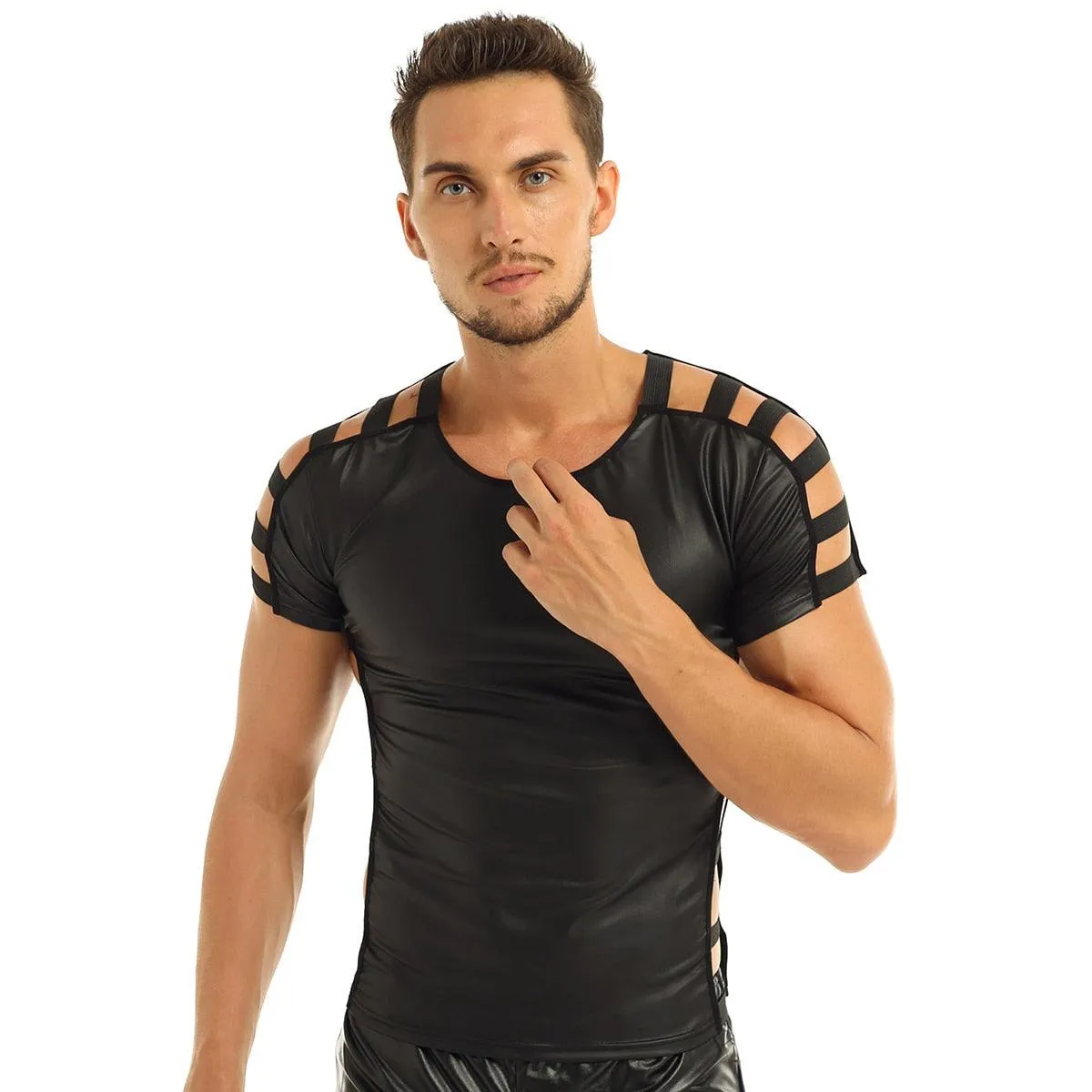 Muscle T-shirt Tops Faux Leather Night Clubwear