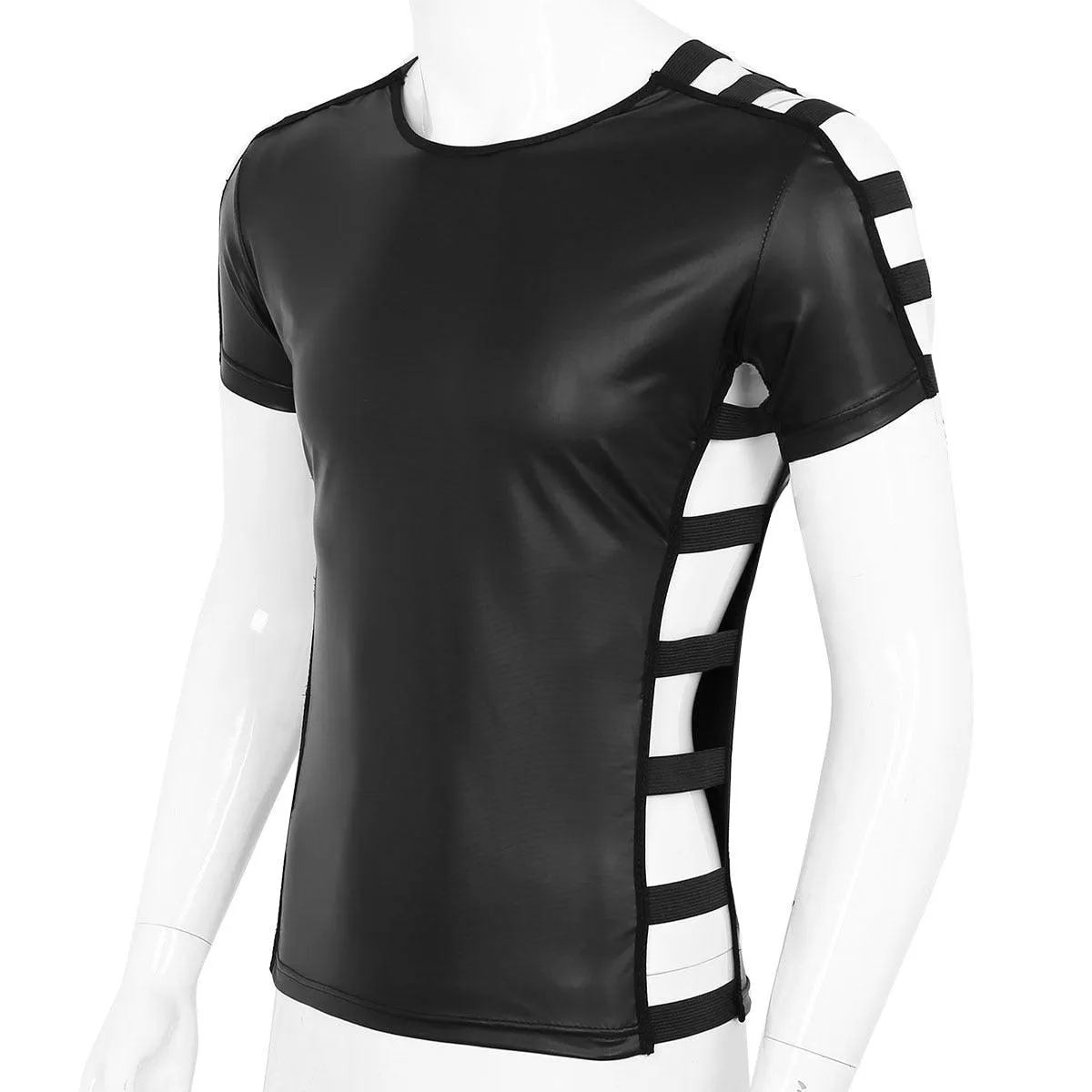 Muscle T-shirt Tops Faux Leather Night Clubwear