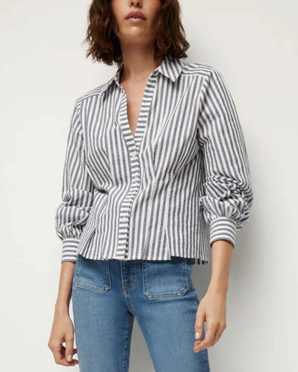 Navy and Off White Stripe Seersucker Ertha Top