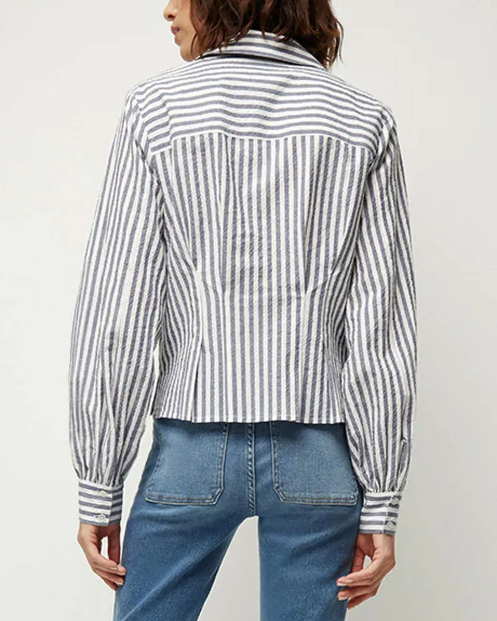 Navy and Off White Stripe Seersucker Ertha Top