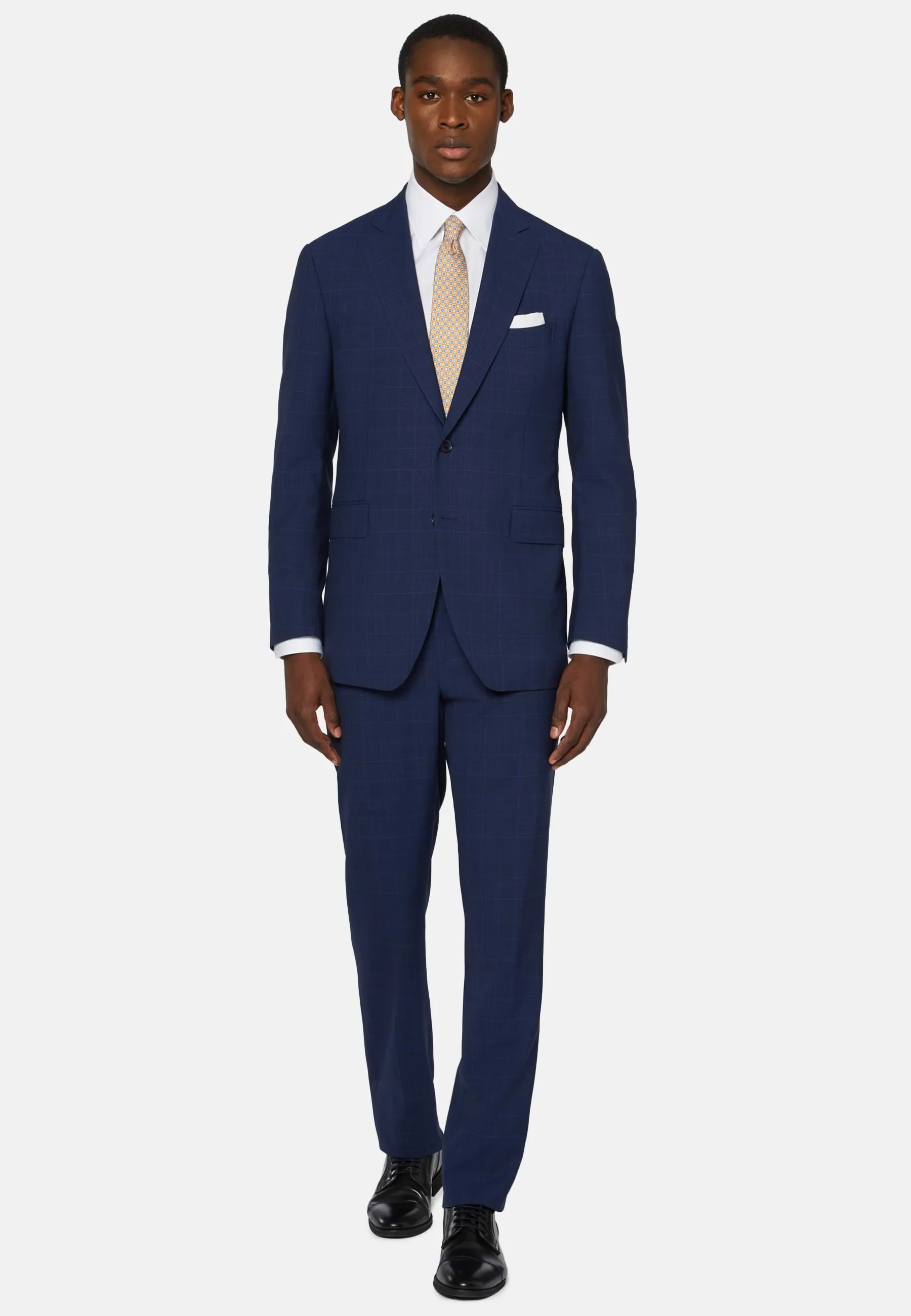 Navy Blue Prince of Wales Check Suit In Super 130 Wool