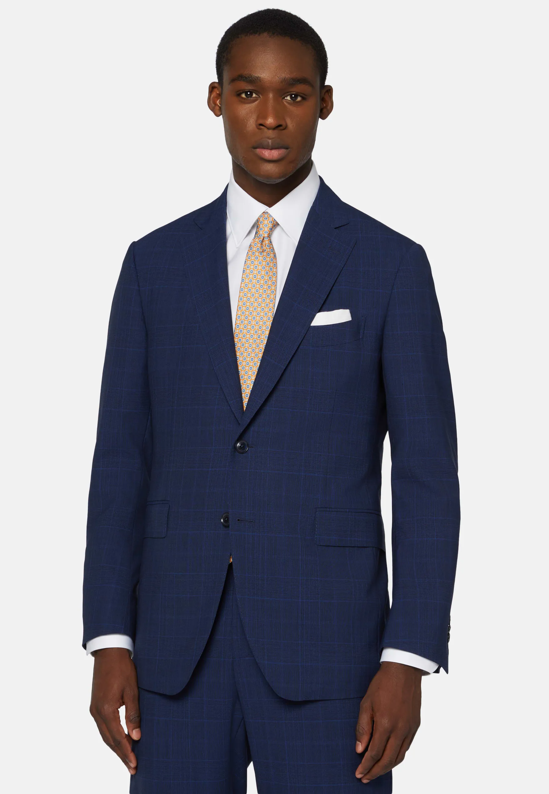 Navy Blue Prince of Wales Check Suit In Super 130 Wool