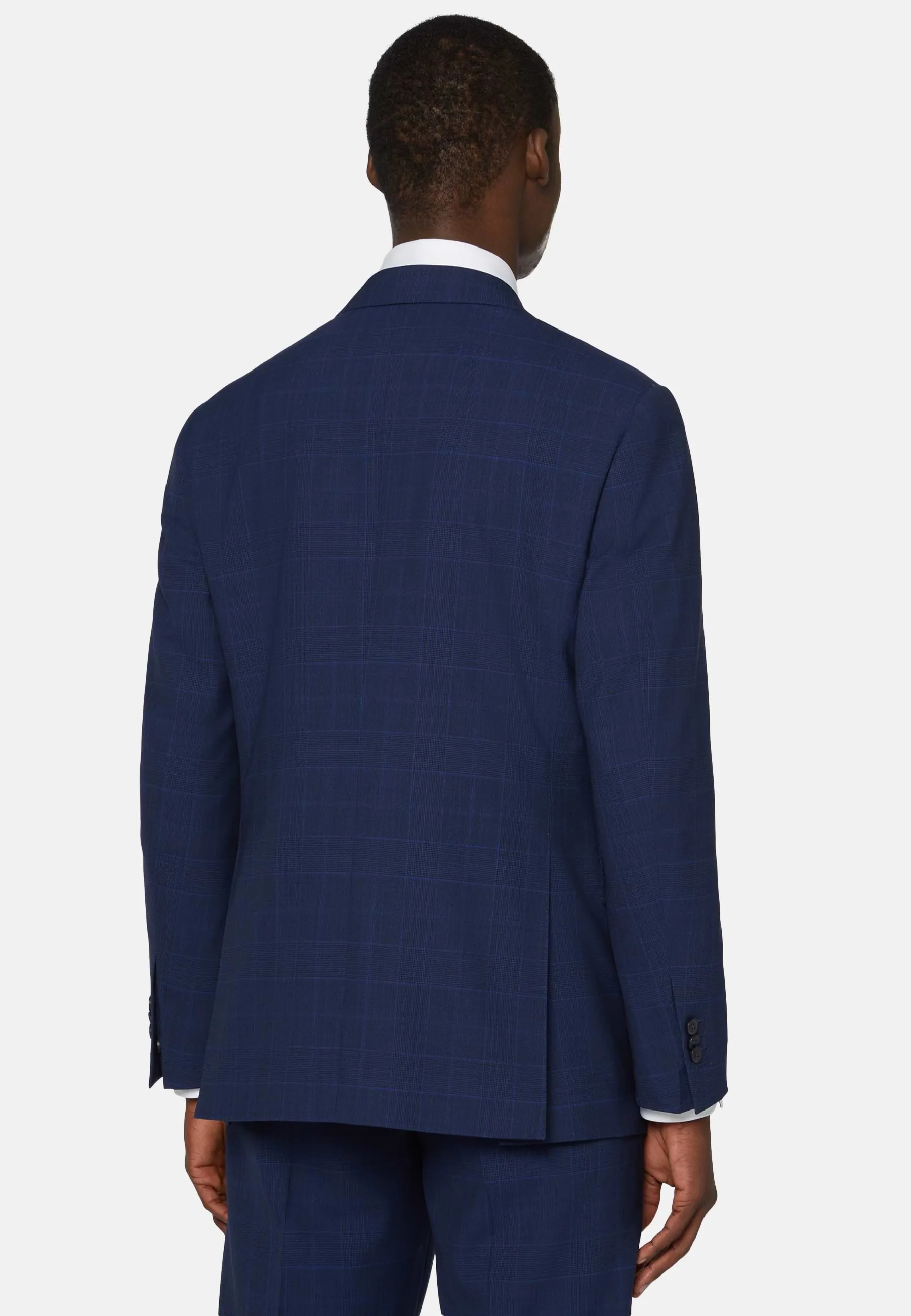 Navy Blue Prince of Wales Check Suit In Super 130 Wool