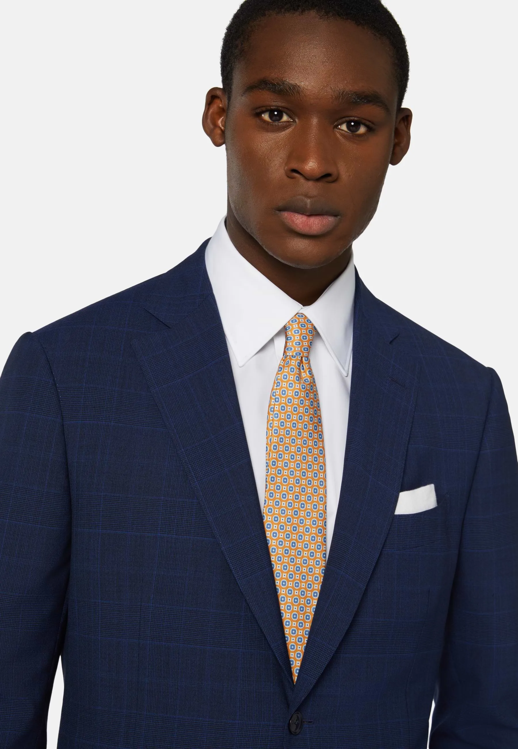 Navy Blue Prince of Wales Check Suit In Super 130 Wool