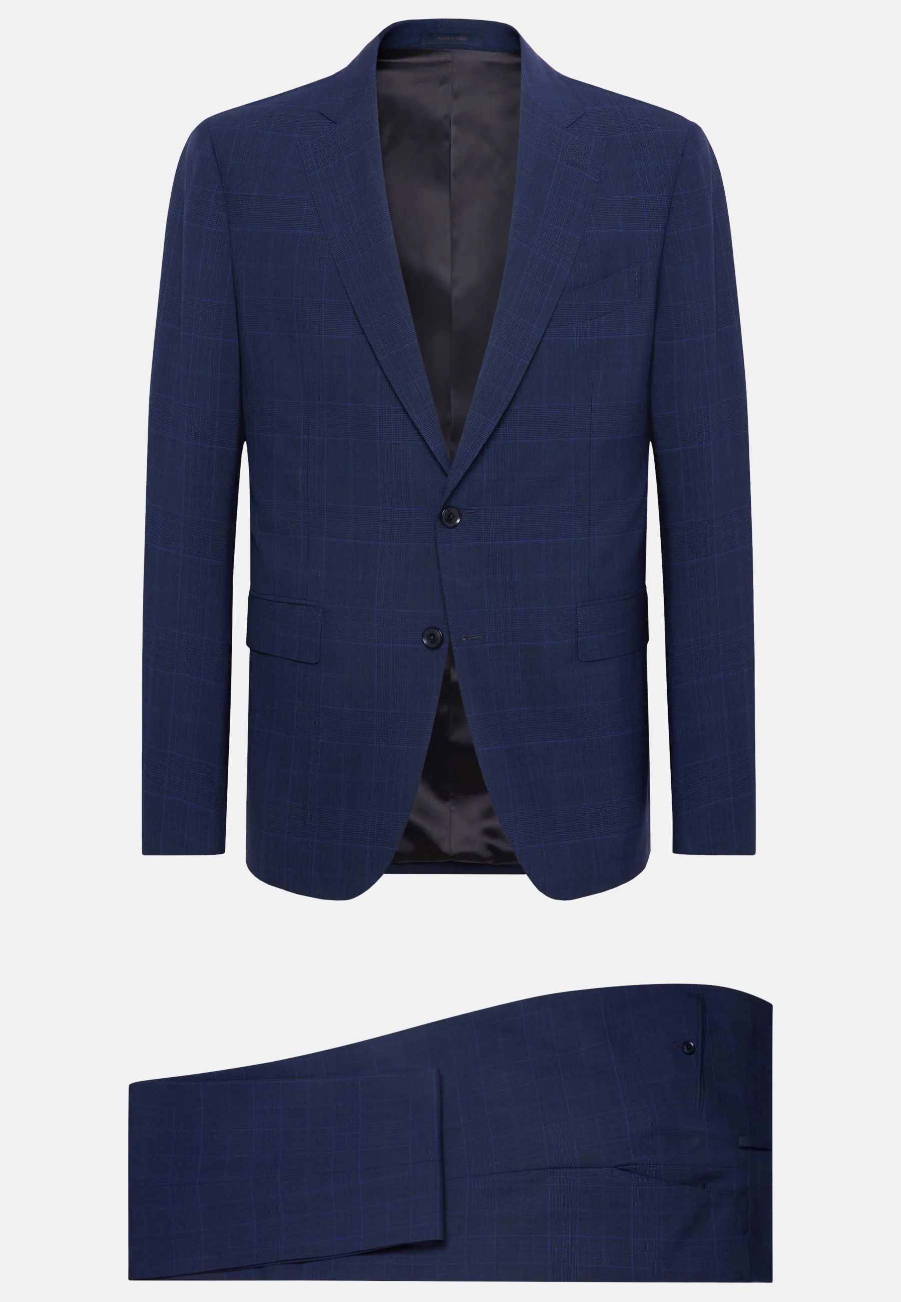 Navy Blue Prince of Wales Check Suit In Super 130 Wool