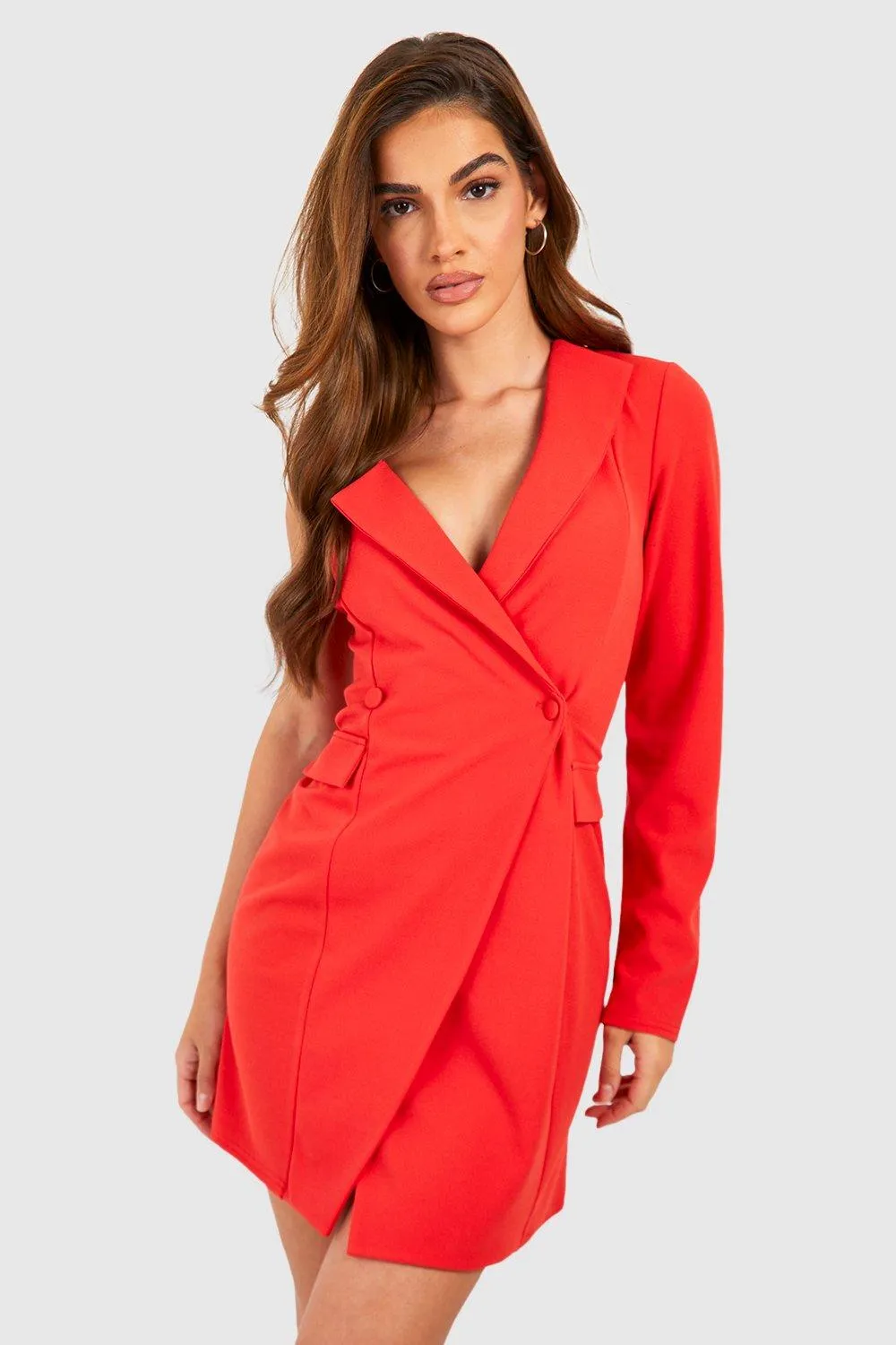 One Shoulder Pocket Detail Blazer Dress