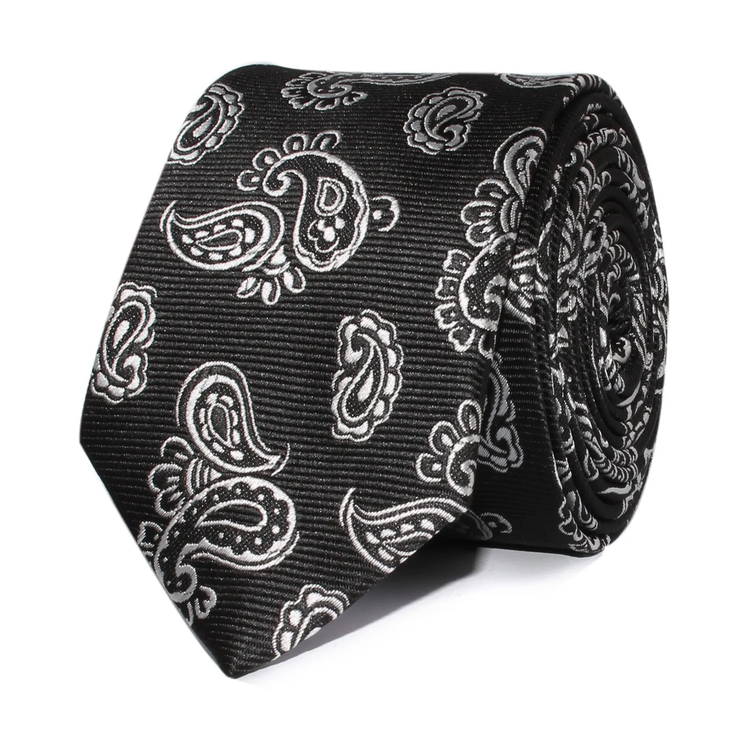 Paisley Coal Black Skinny Tie