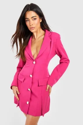 Pearl Button Contour Waist Blazer Dress