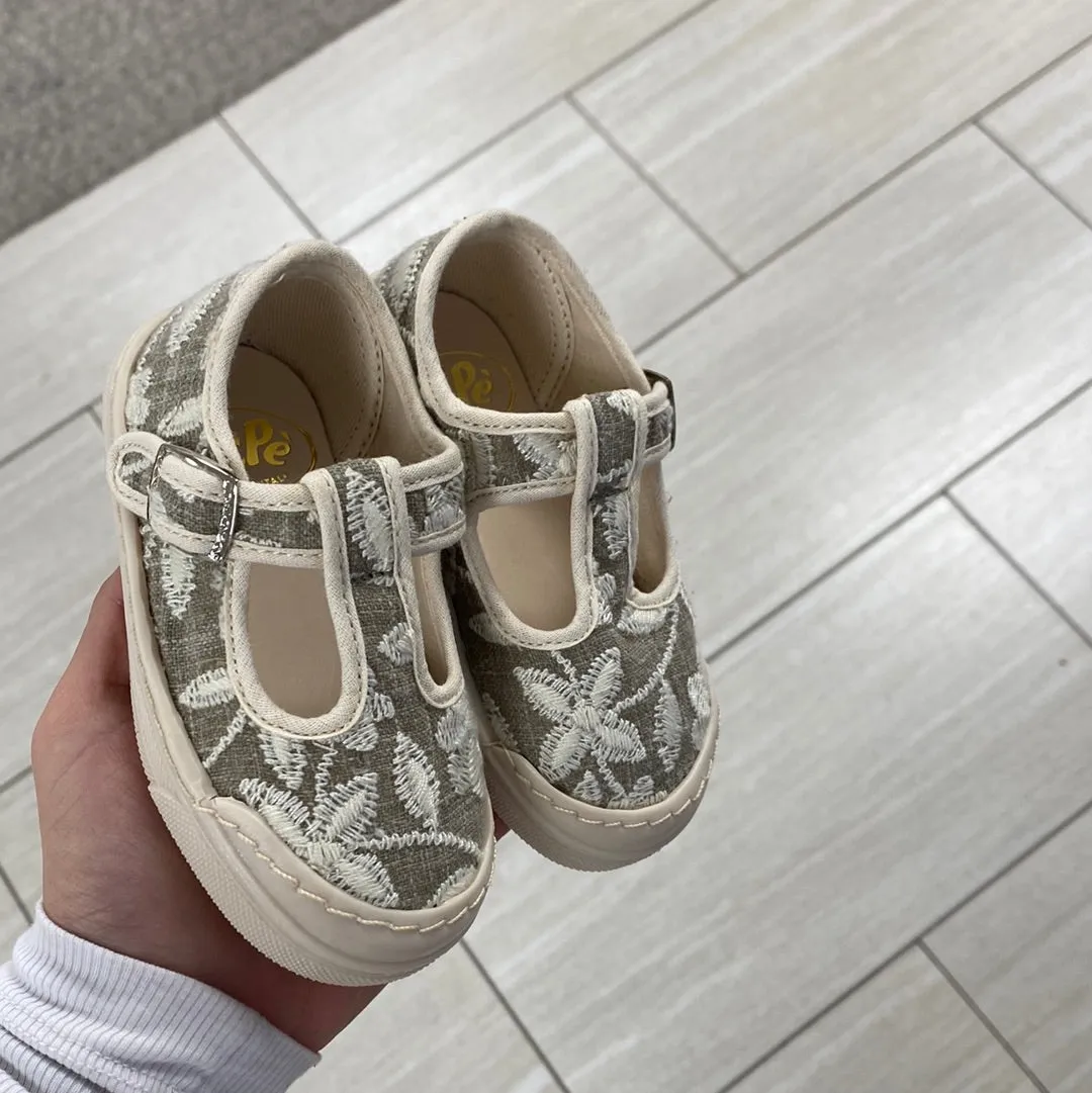 Pepe Taupe Floral T Strap Baby Sneaker