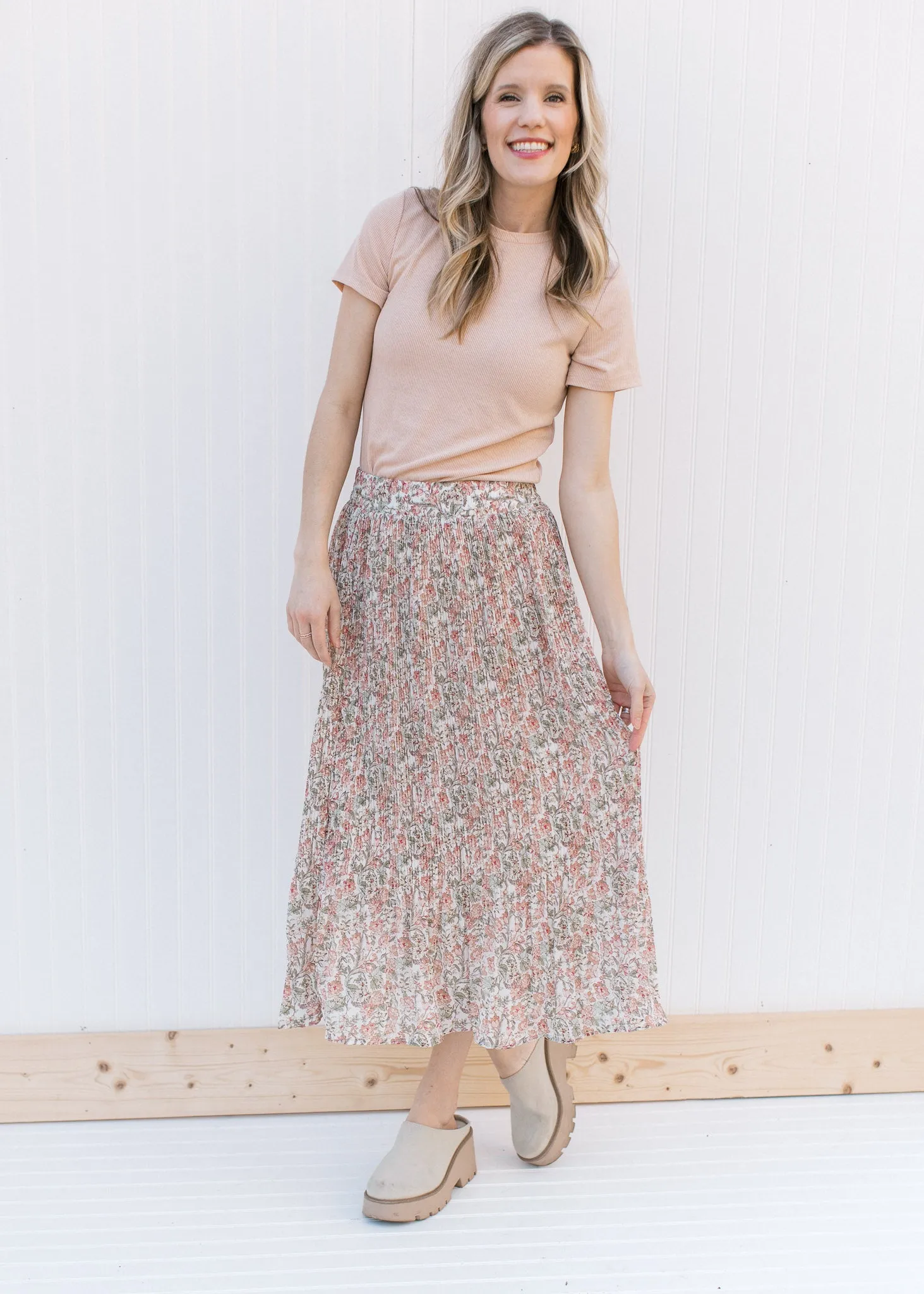 Pink Lotus Pleated Midi Skirt