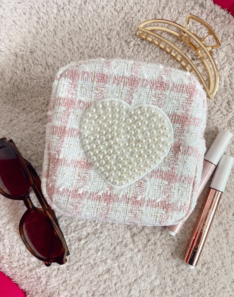 Pink Plaid Mini - White Heart Bag