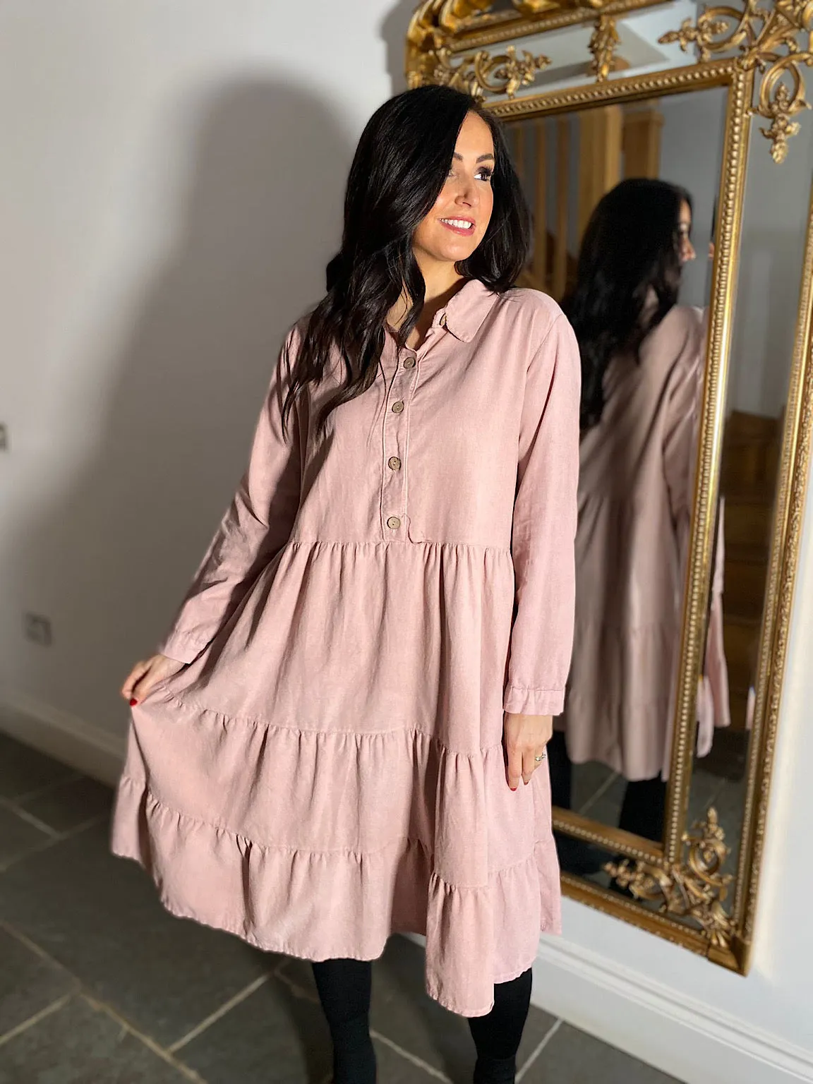 Pink Tiered Shirt Dress Petra