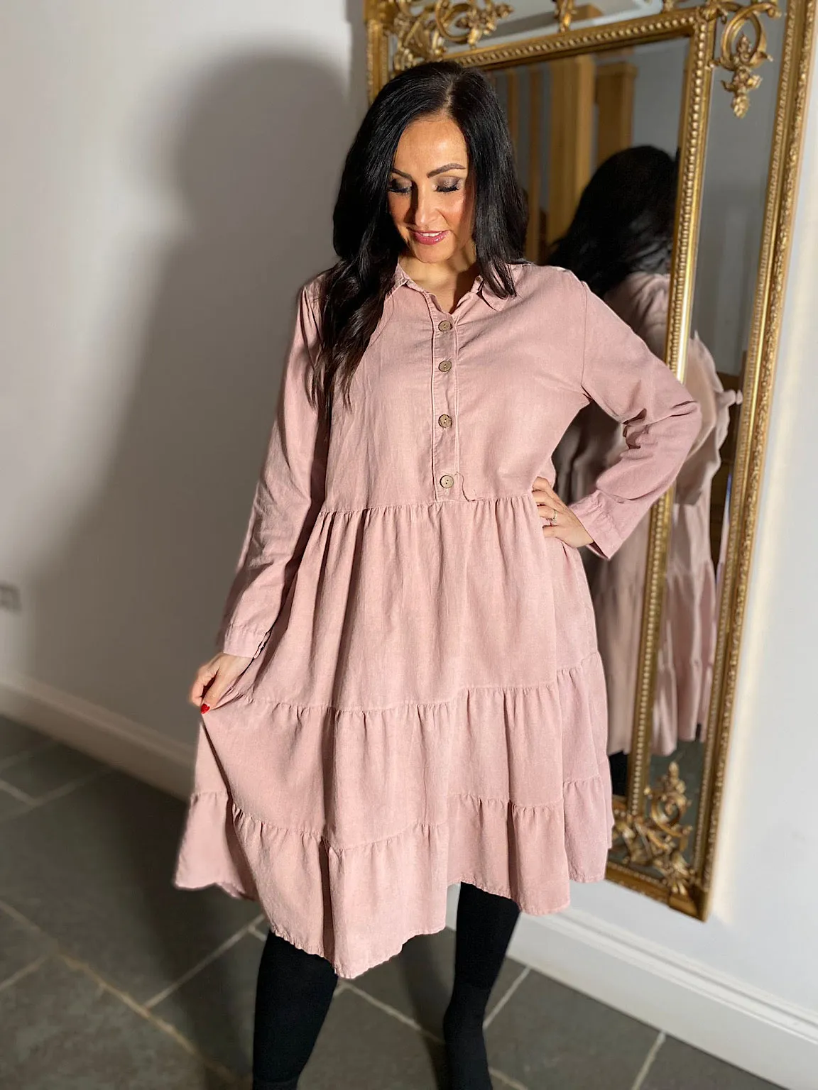 Pink Tiered Shirt Dress Petra