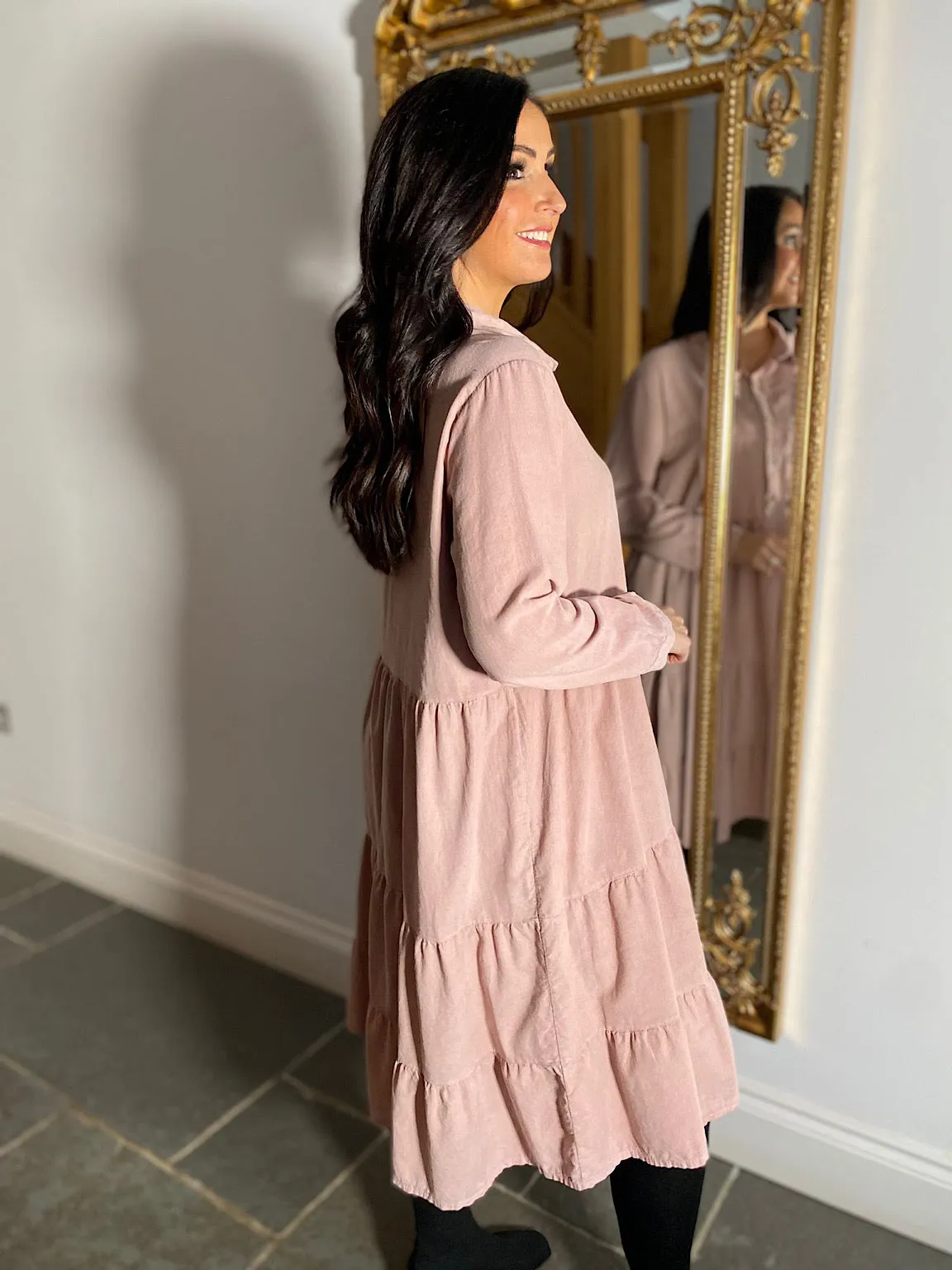 Pink Tiered Shirt Dress Petra