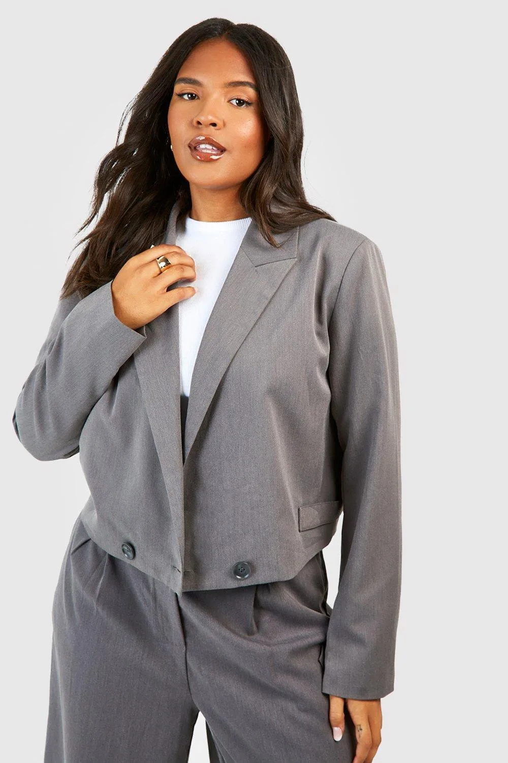 Plus Marl Boxy Cropped Tailored Blazer