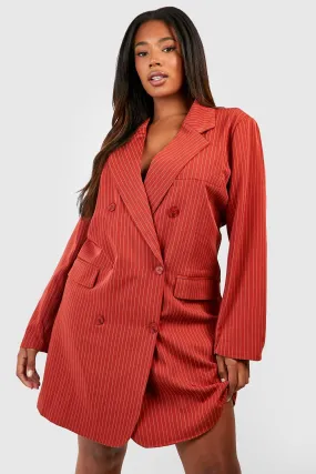 Plus Premium Pinstripe Oversized Blazer Dress