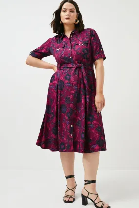 Plus Size Floral Batik Linen Woven Shirt Dress | Karen Millen