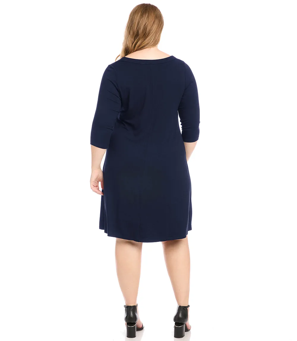 Plus Size Three Quarter Sleeve A-Line Dress