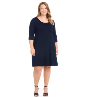 Plus Size Three Quarter Sleeve A-Line Dress