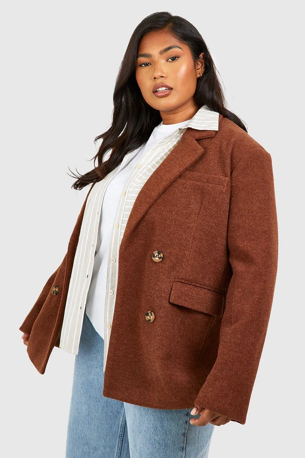 Plus Wool Look Double Breasted Oversized Blazer