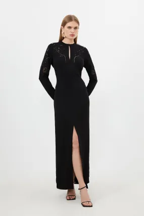 Premium Cady Cutwork Long Sleeve Woven Maxi Dress | Karen Millen