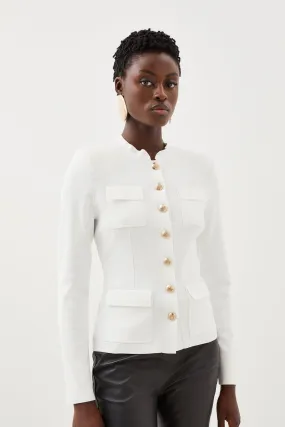 Premium Viscose Blend Body Contouring Button Front Knit Jacket | Karen Millen