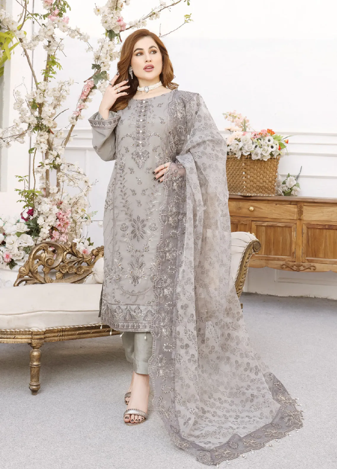 Ranjhana by Schick Luxury Embroidered Chiffon 3 Piece Semi Stitch Suit SDH24RC-06