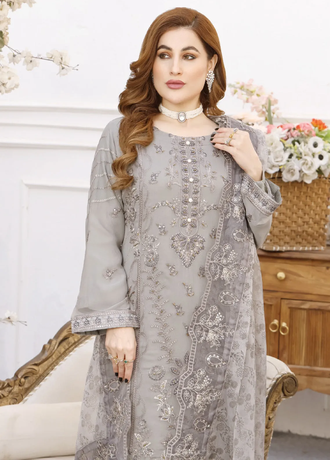 Ranjhana by Schick Luxury Embroidered Chiffon 3 Piece Semi Stitch Suit SDH24RC-06