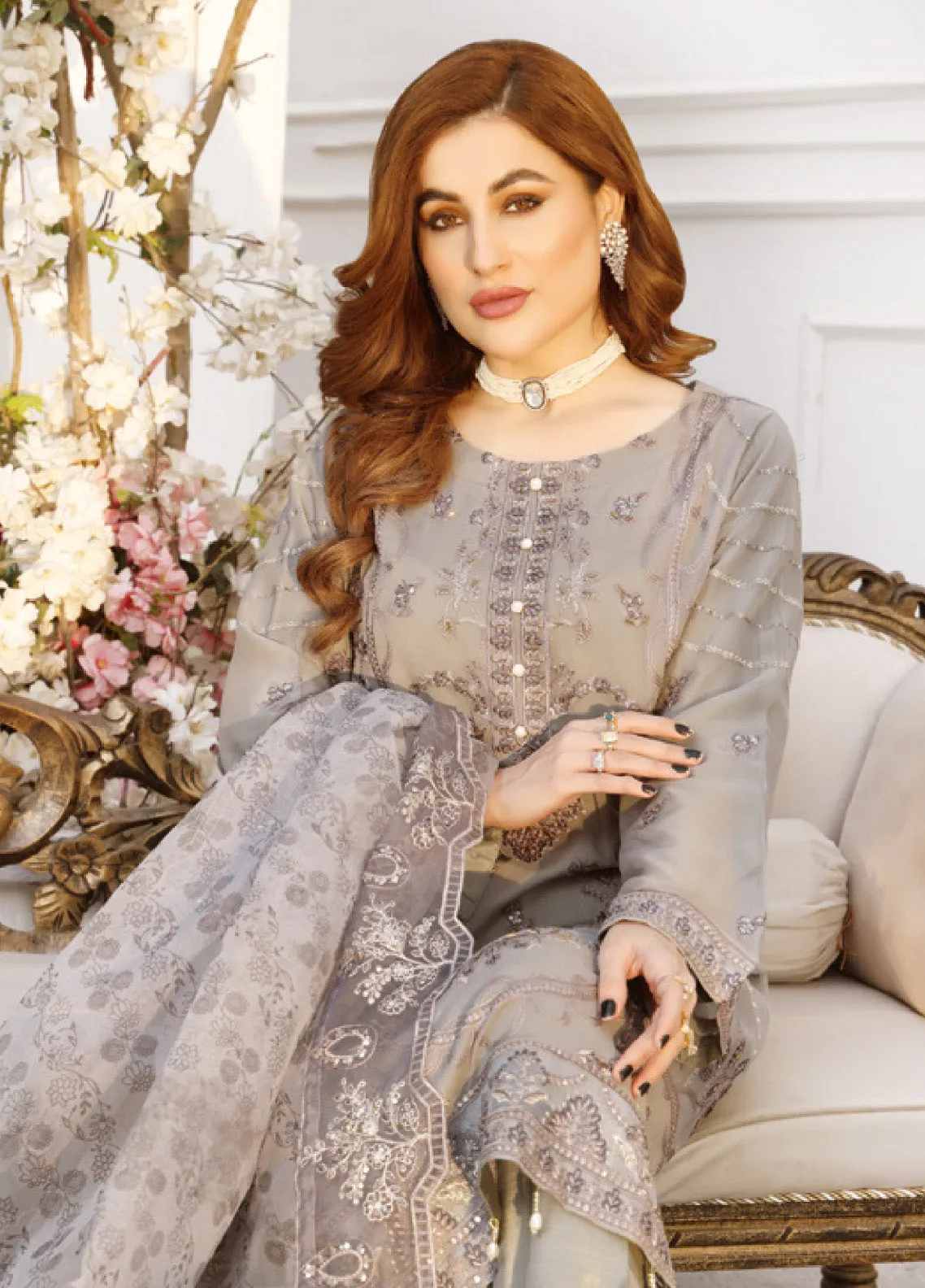 Ranjhana by Schick Luxury Embroidered Chiffon 3 Piece Semi Stitch Suit SDH24RC-06