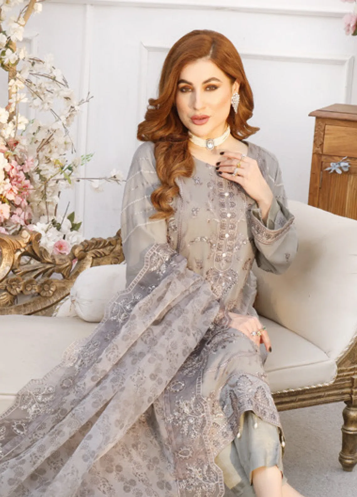 Ranjhana by Schick Luxury Embroidered Chiffon 3 Piece Semi Stitch Suit SDH24RC-06