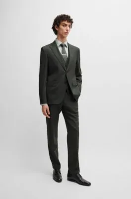 Regular-fit three-piece suit in melange virgin wool