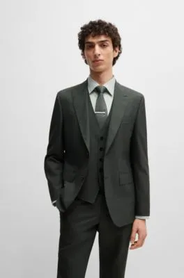 Regular-fit three-piece suit in melange virgin wool