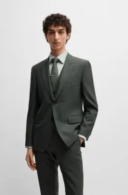 Regular-fit three-piece suit in melange virgin wool