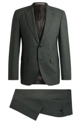 Regular-fit three-piece suit in melange virgin wool