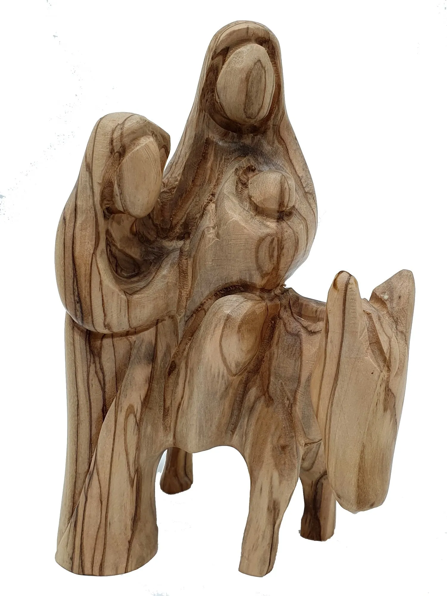 Sacred Artistry: Zuluf Large Hand-Carved Nativity Olive Wood Holy Family Flight to Egypt Statue - Jerusalem Israel - Christmas R